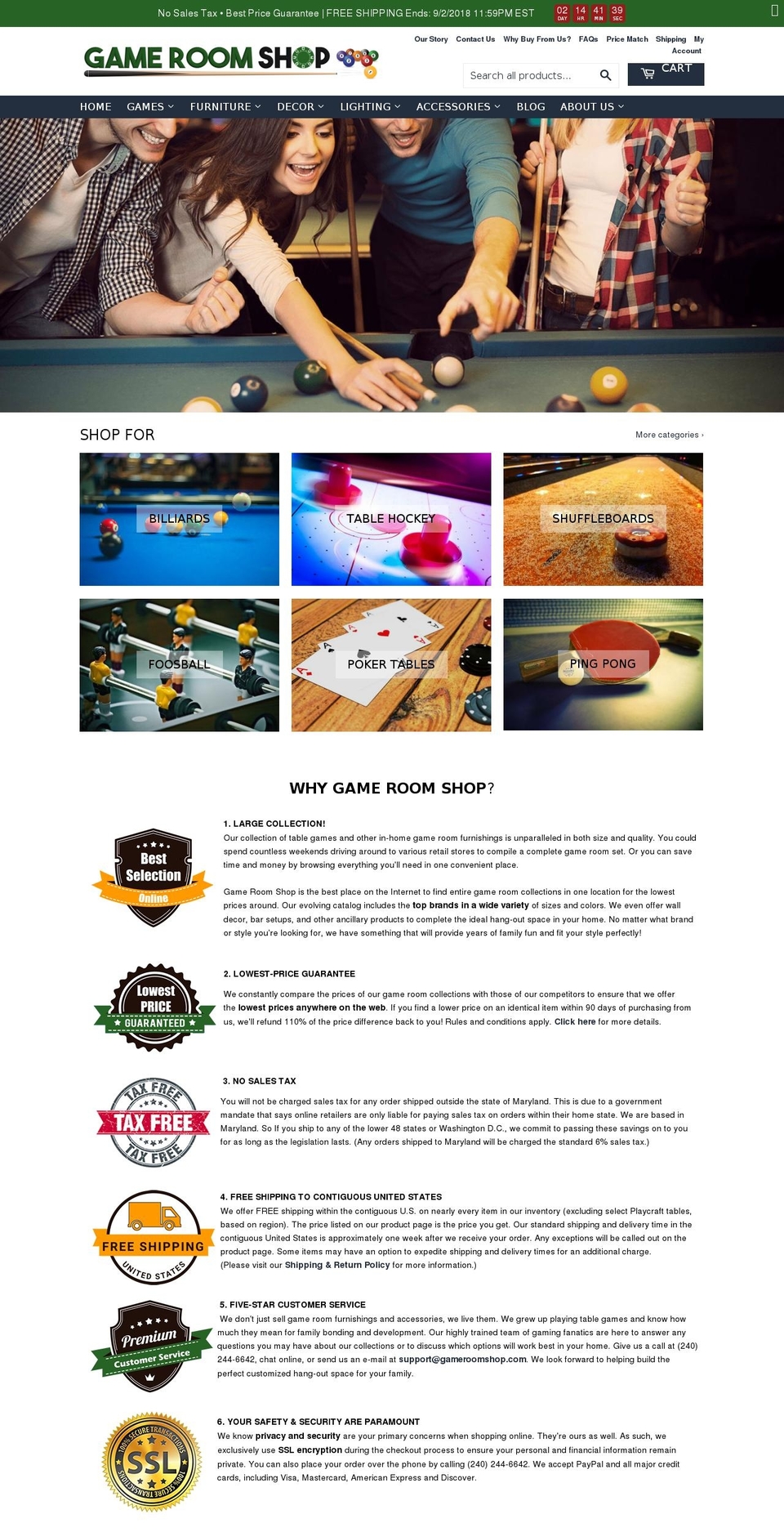 gameroomshop.com — Shopify storefront screenshot