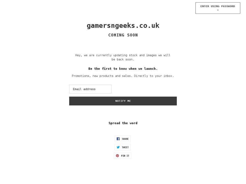gamersngeeks.co.uk shopify website screenshot