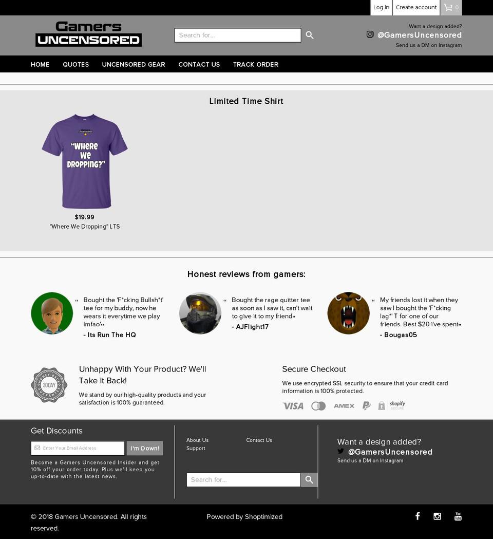 ShopNation Shopify theme site example gamersuncensored.com
