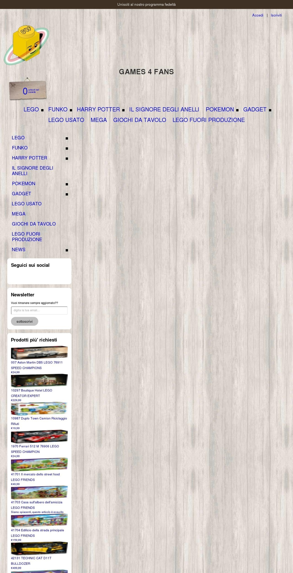 games4fans.it shopify website screenshot