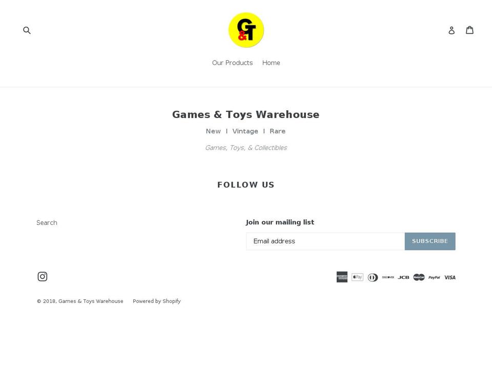 gamesandtoyswarehouse.com — Shopify storefront screenshot