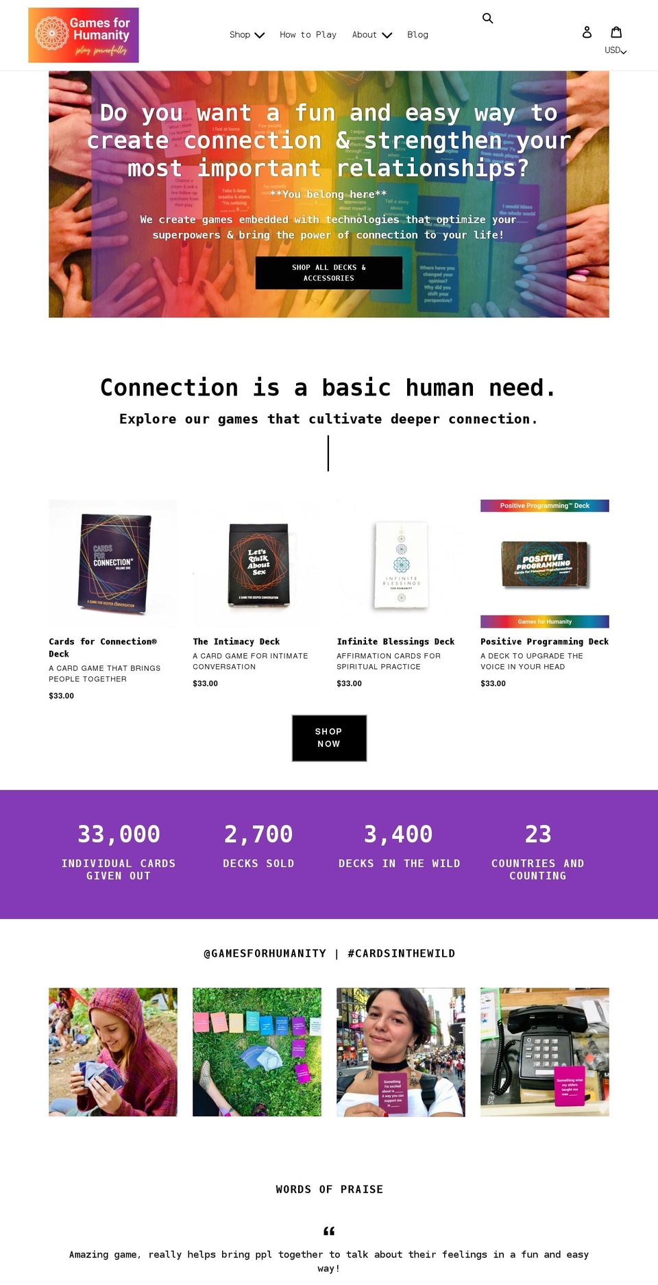 gamesforhumanity.com shopify website screenshot