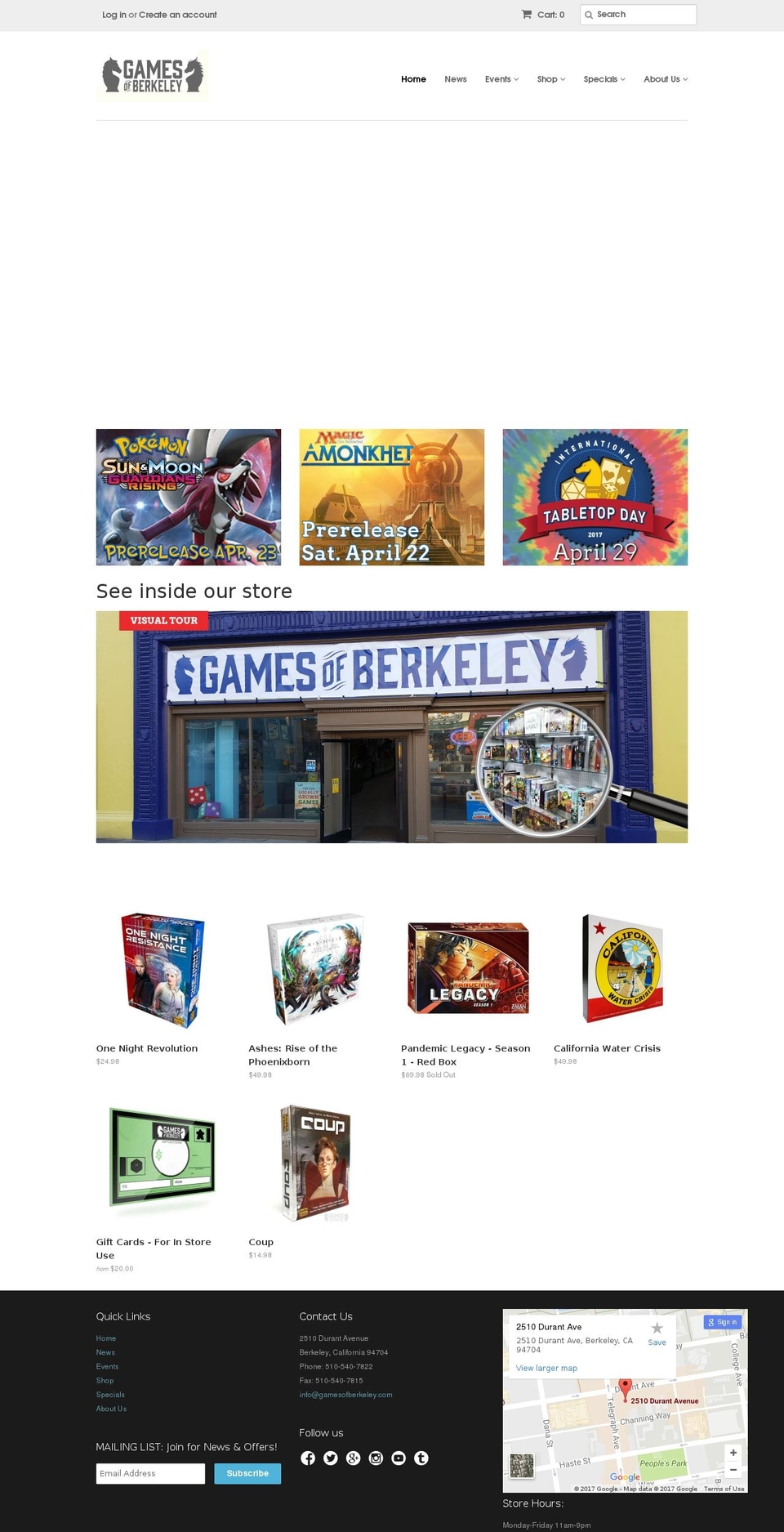 gamesofberkeley.com shopify website screenshot