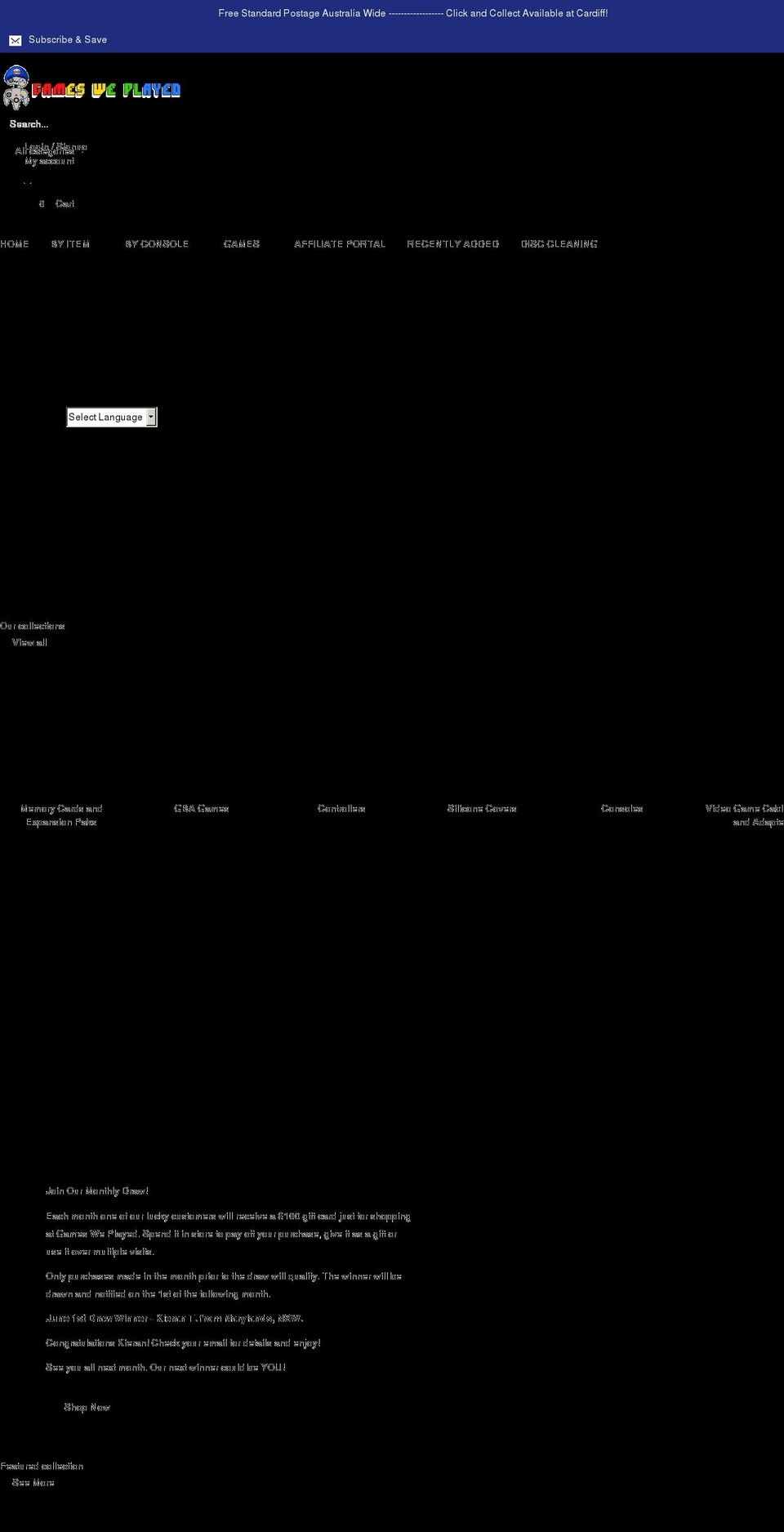 gamesweplayed.com.au shopify website screenshot