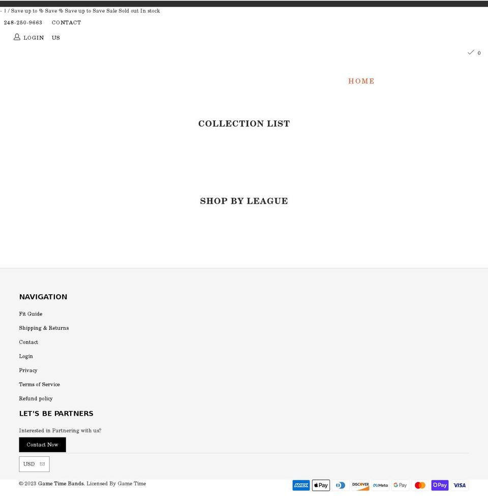 gametimebands.com shopify website screenshot