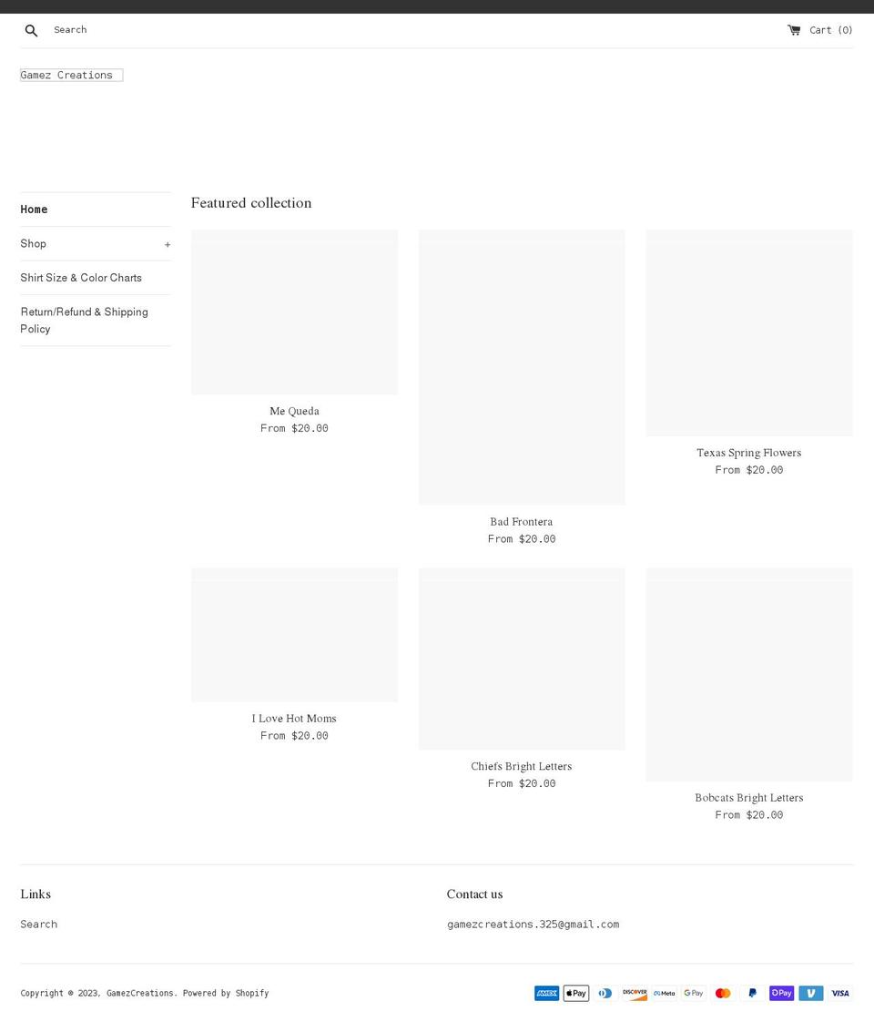 gamezcreations.com shopify website screenshot