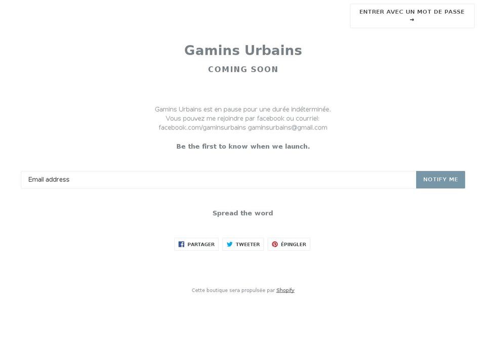 gaminsurbains.com — Shopify storefront screenshot