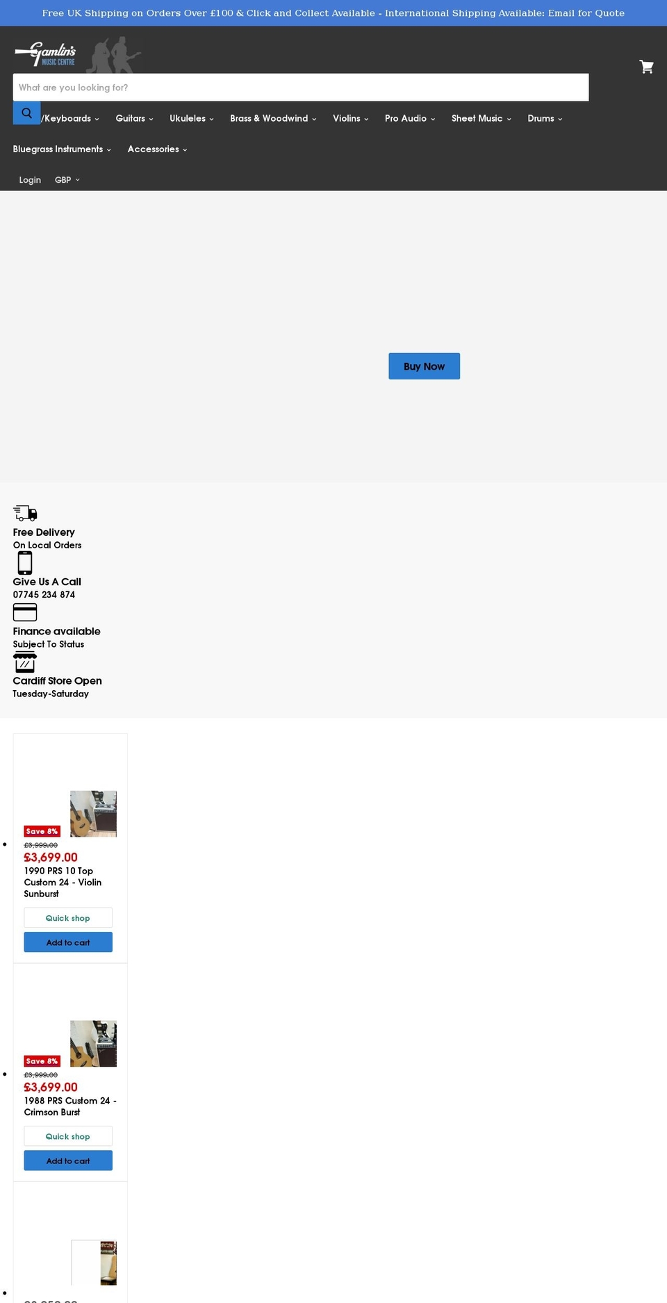 gamlinsmusic.com shopify website screenshot