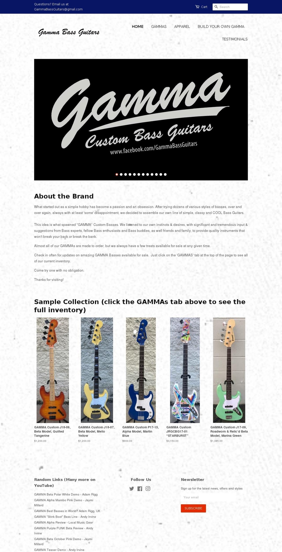 gammabassguitars.com shopify website screenshot