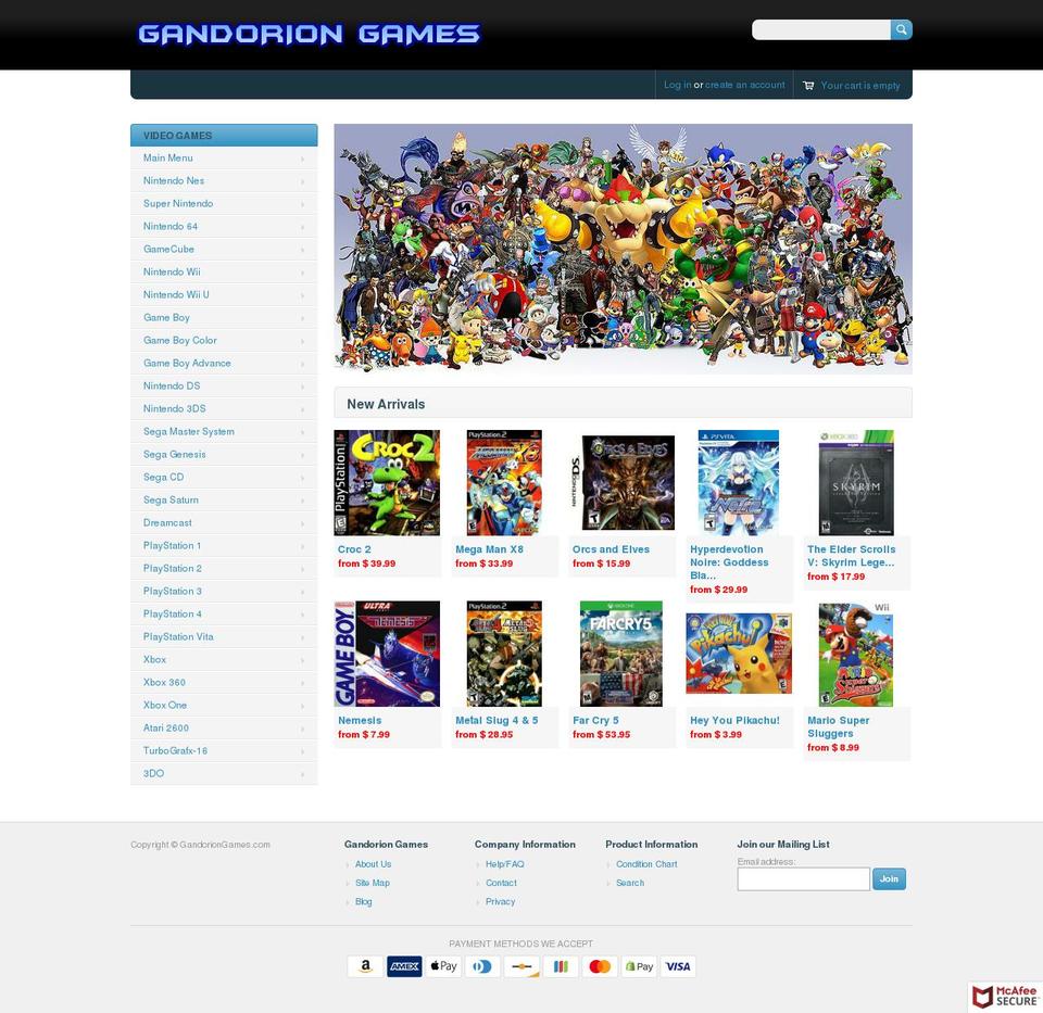 gandoriongames.com — Shopify storefront screenshot