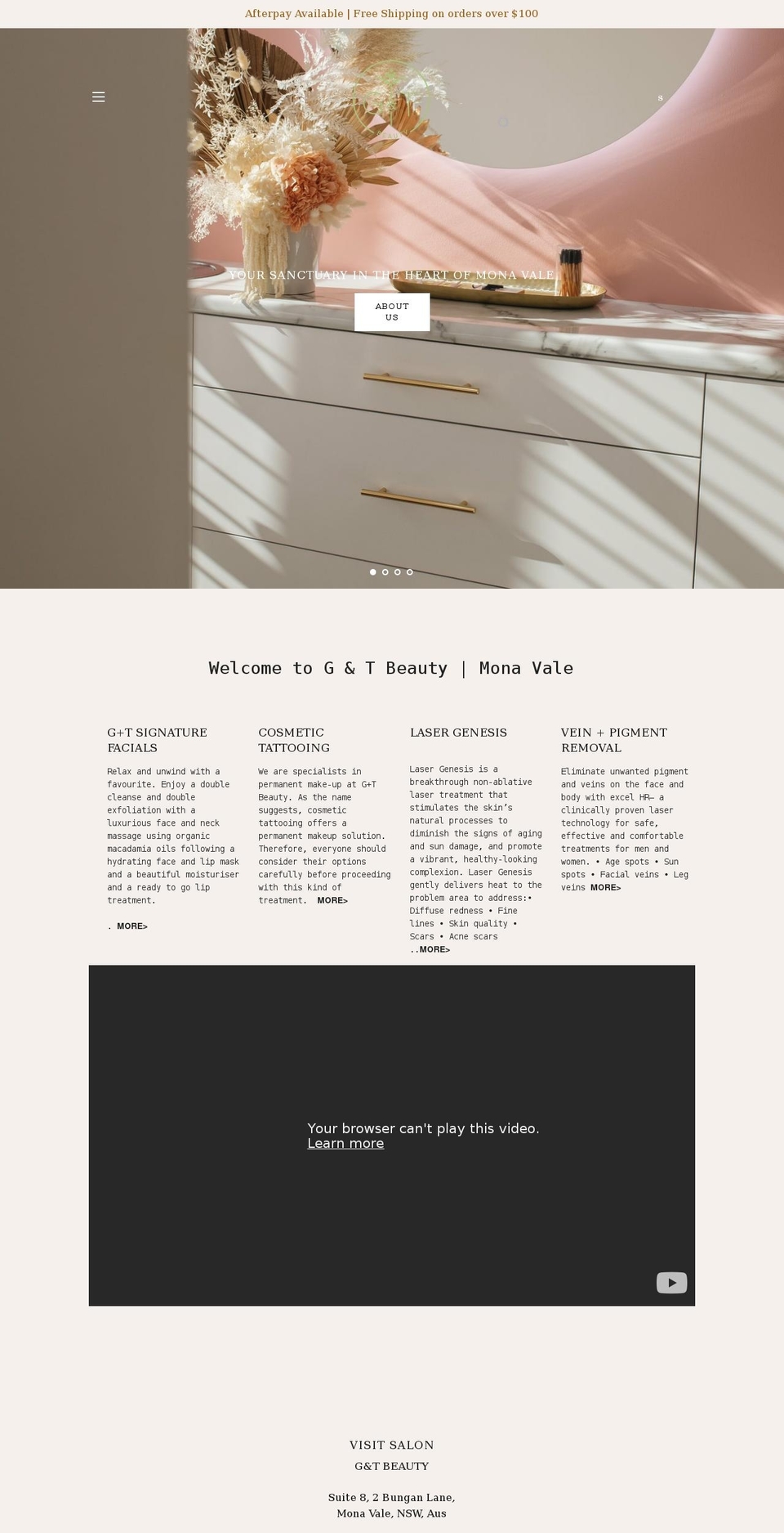 gandtbeauty.com.au shopify website screenshot