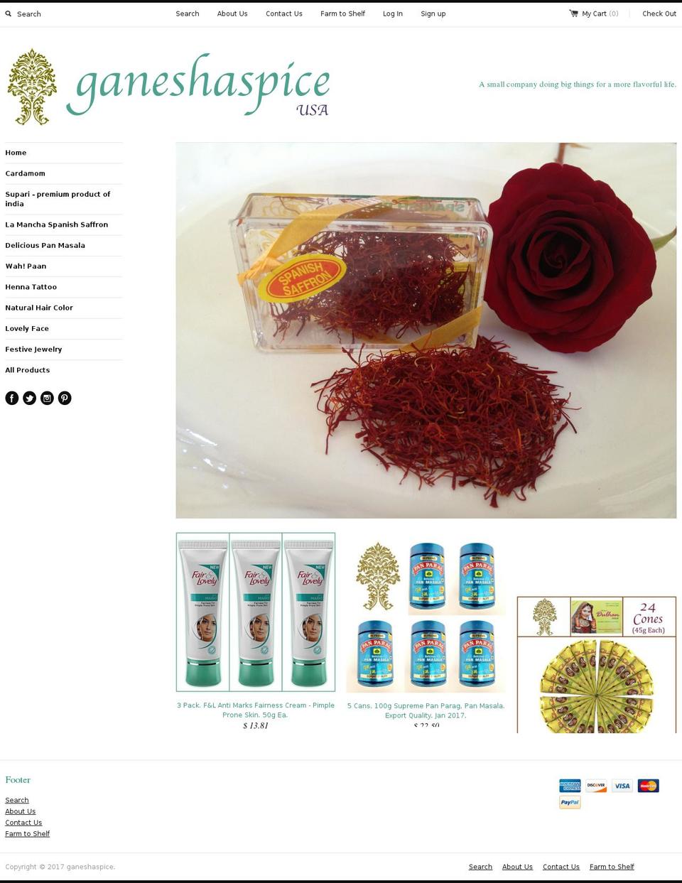 ganeshaspice.com shopify website screenshot