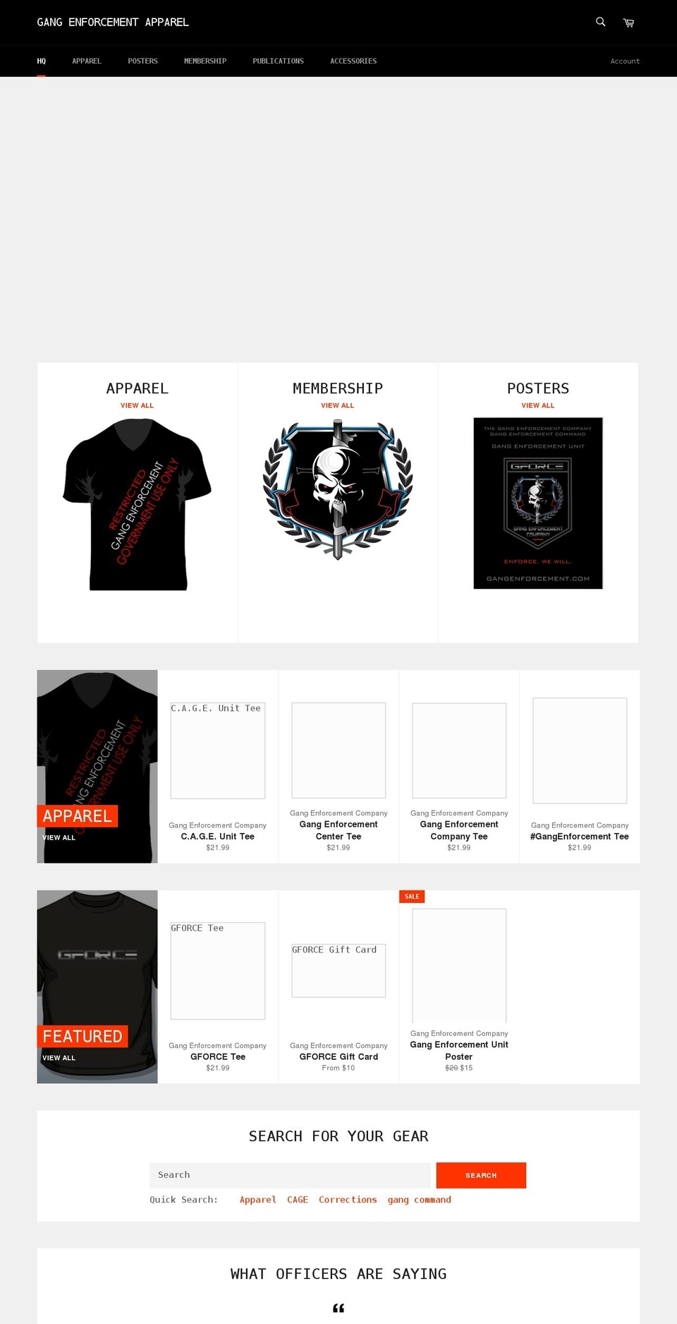 gangenforcementapparel.com shopify website screenshot