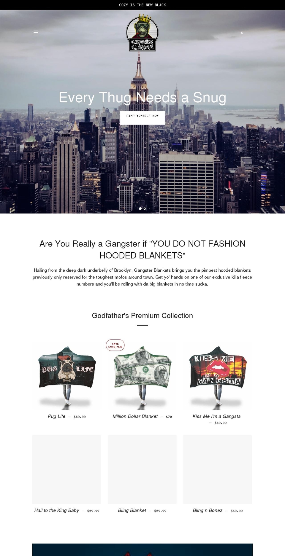 gangsterblankets.com shopify website screenshot