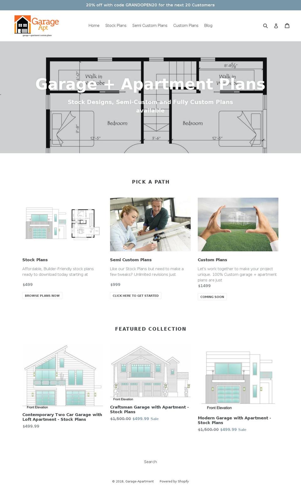 garage-apartment.com — Shopify storefront screenshot