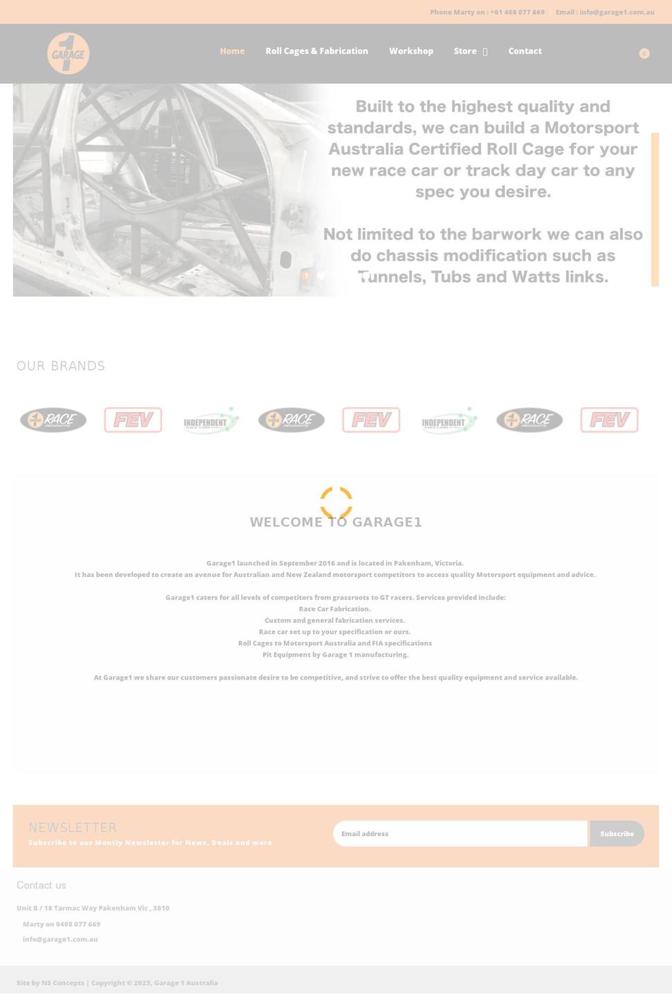 garage1.com.au shopify website screenshot