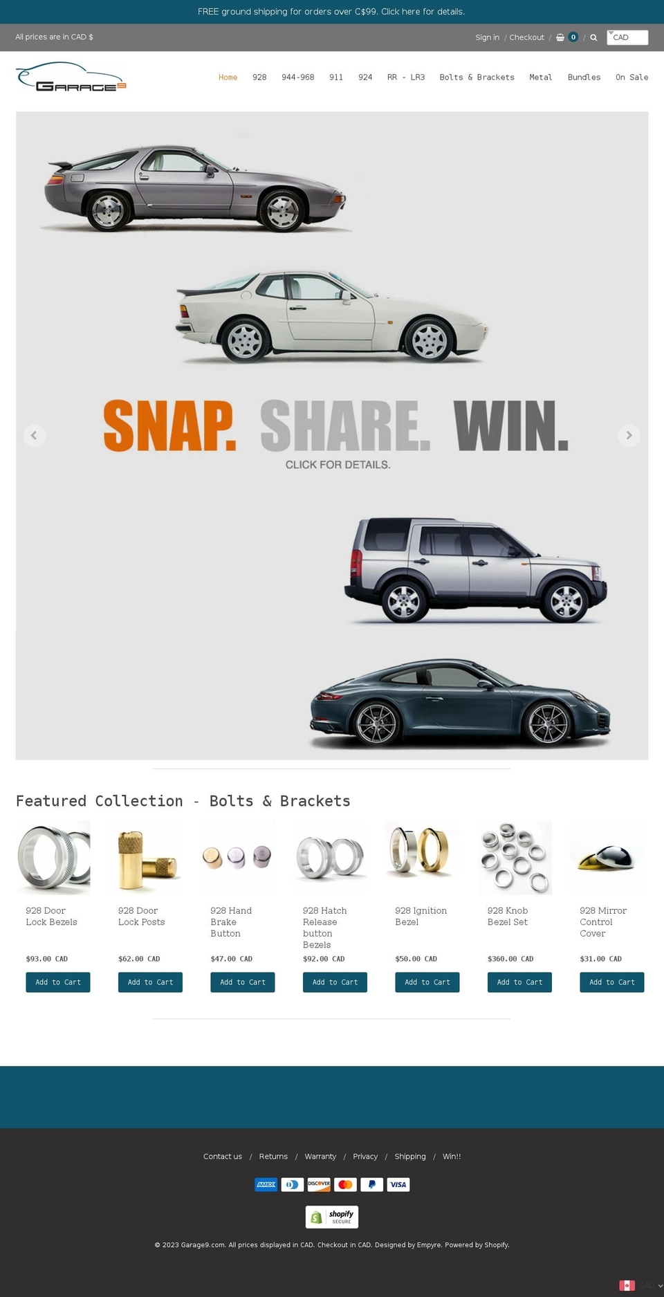 garage9.com shopify website screenshot