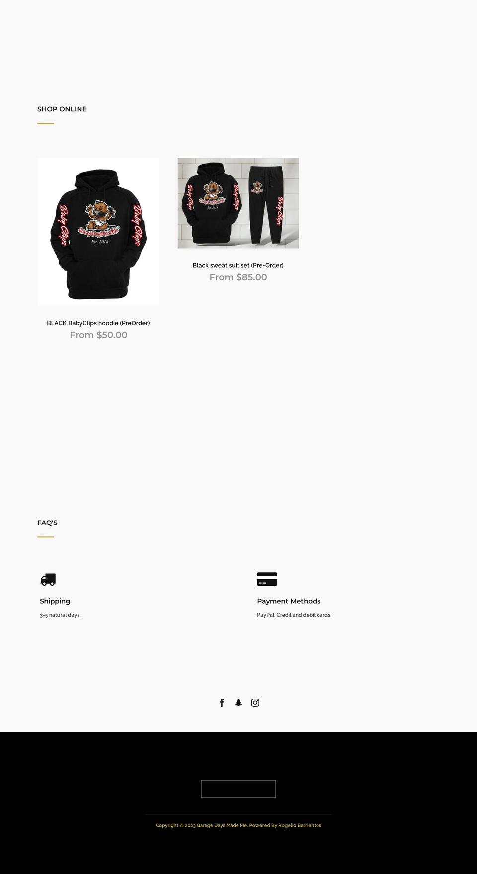garagedaysmademe.com shopify website screenshot