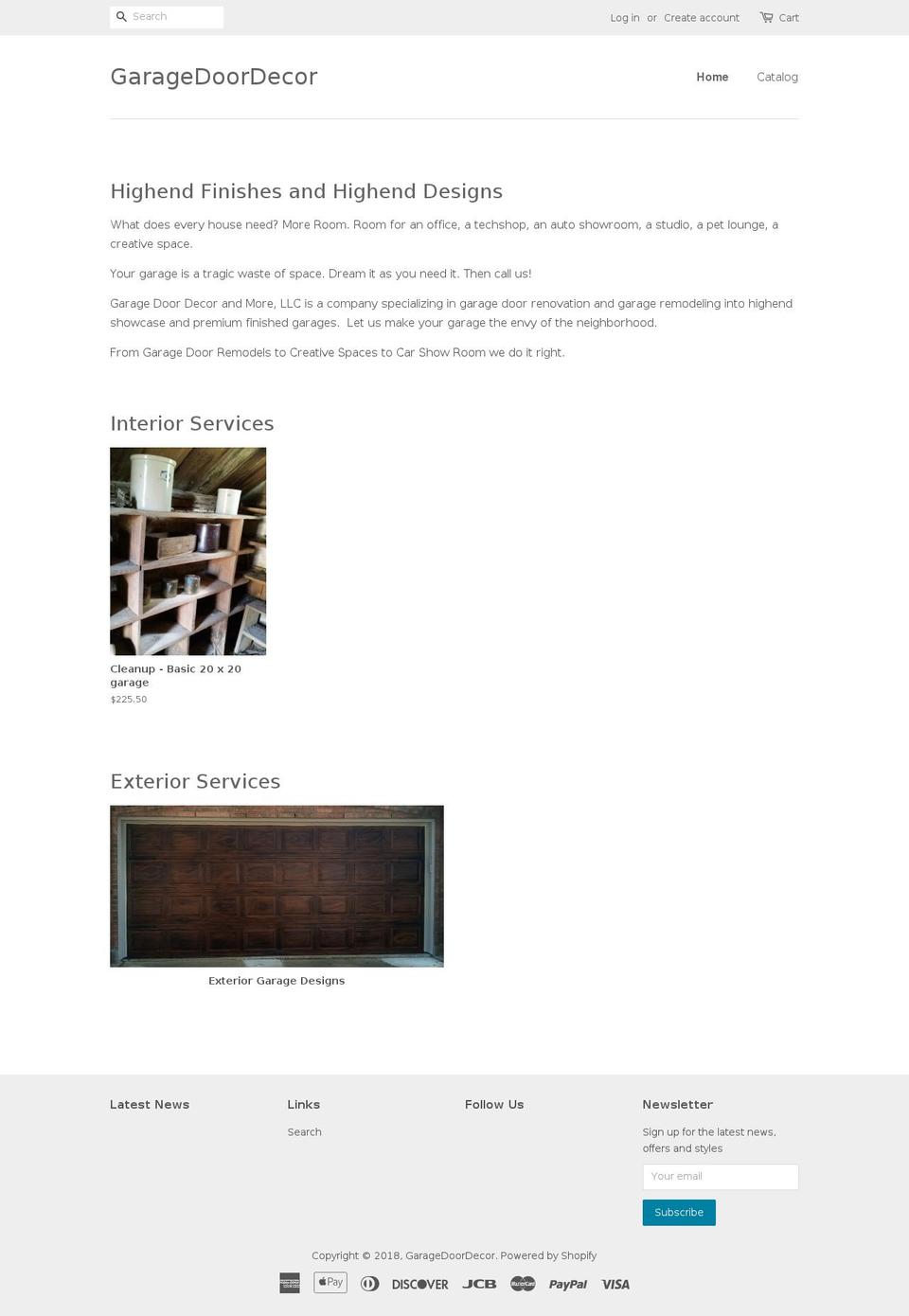 garagedoordecorandmore.com — Shopify storefront screenshot
