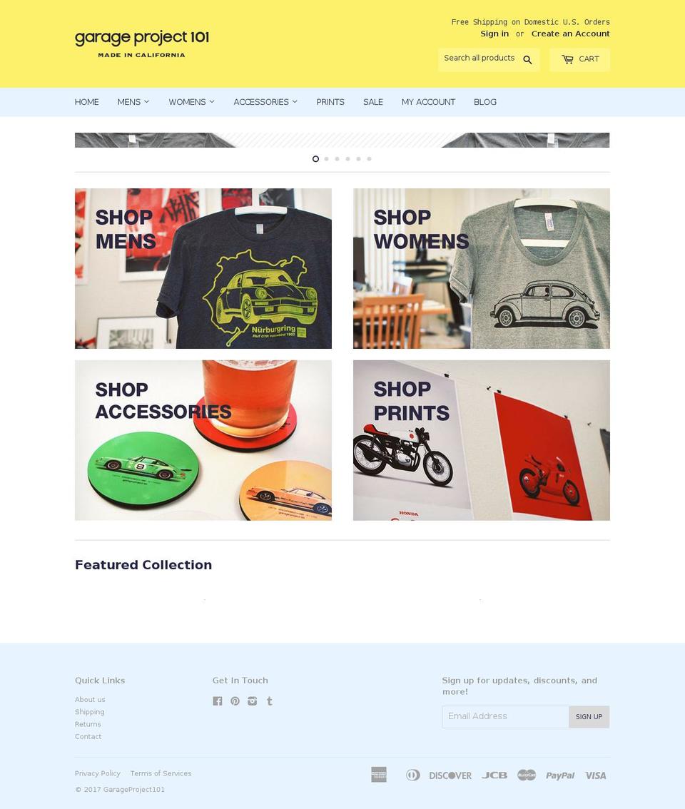garageproject101.com shopify website screenshot