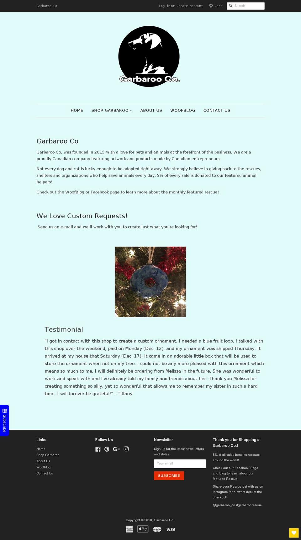 garbarooco.com — Shopify storefront screenshot