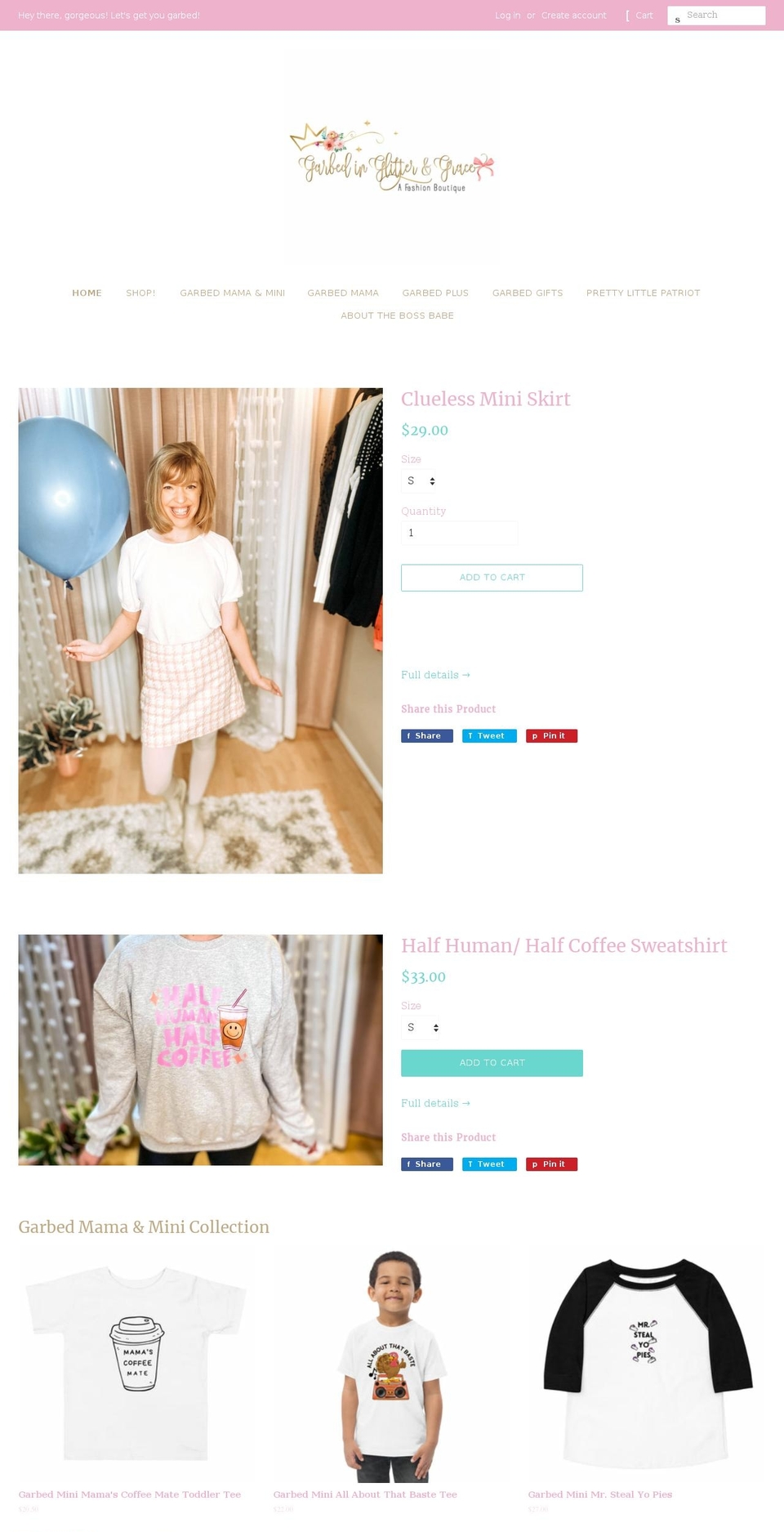 garbedinglittergrace.com — Shopify storefront screenshot