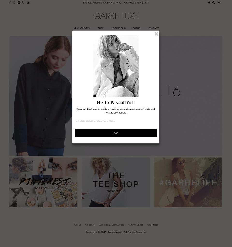 garbeluxe.com shopify website screenshot