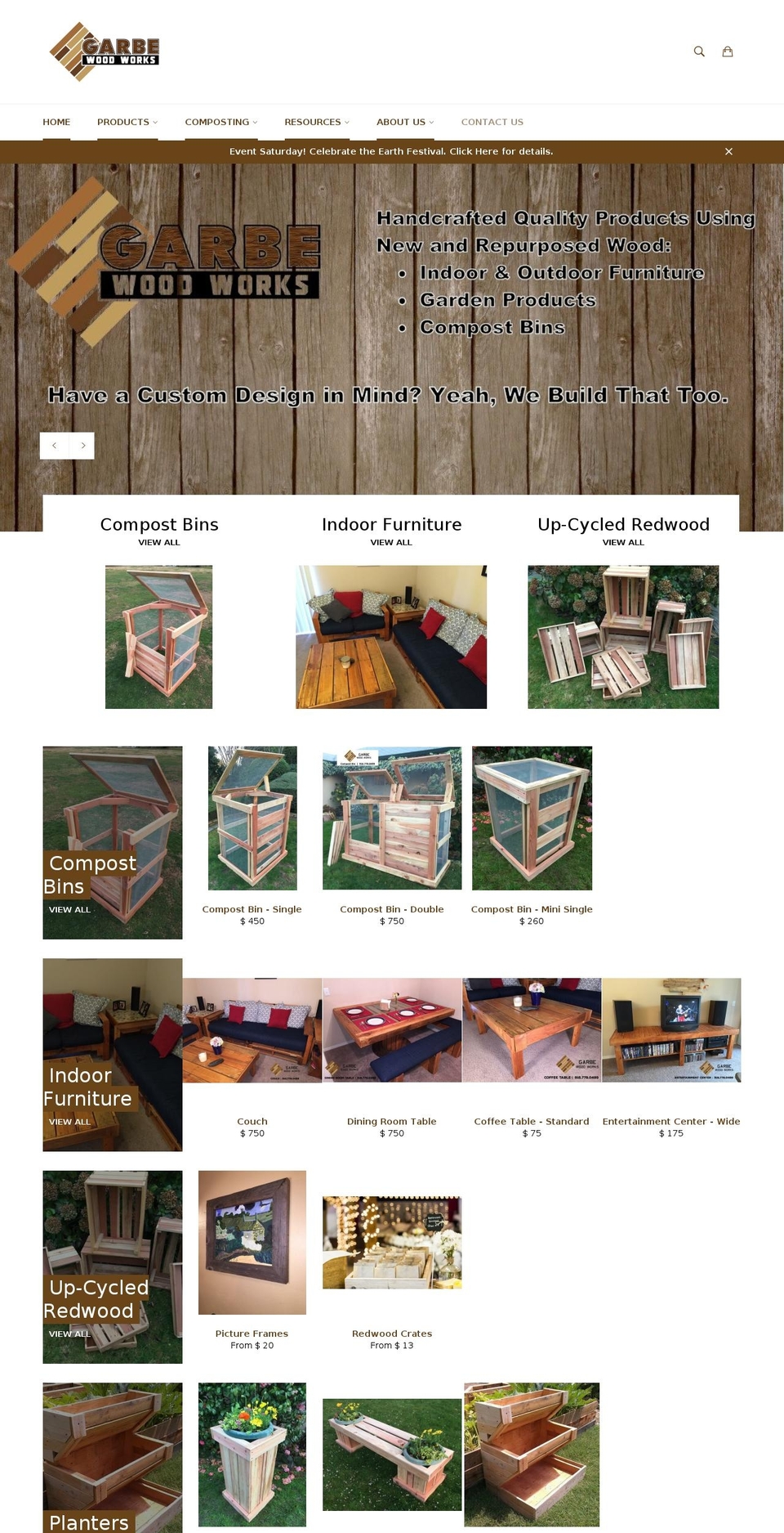 garbewoodworks.com — Shopify storefront screenshot