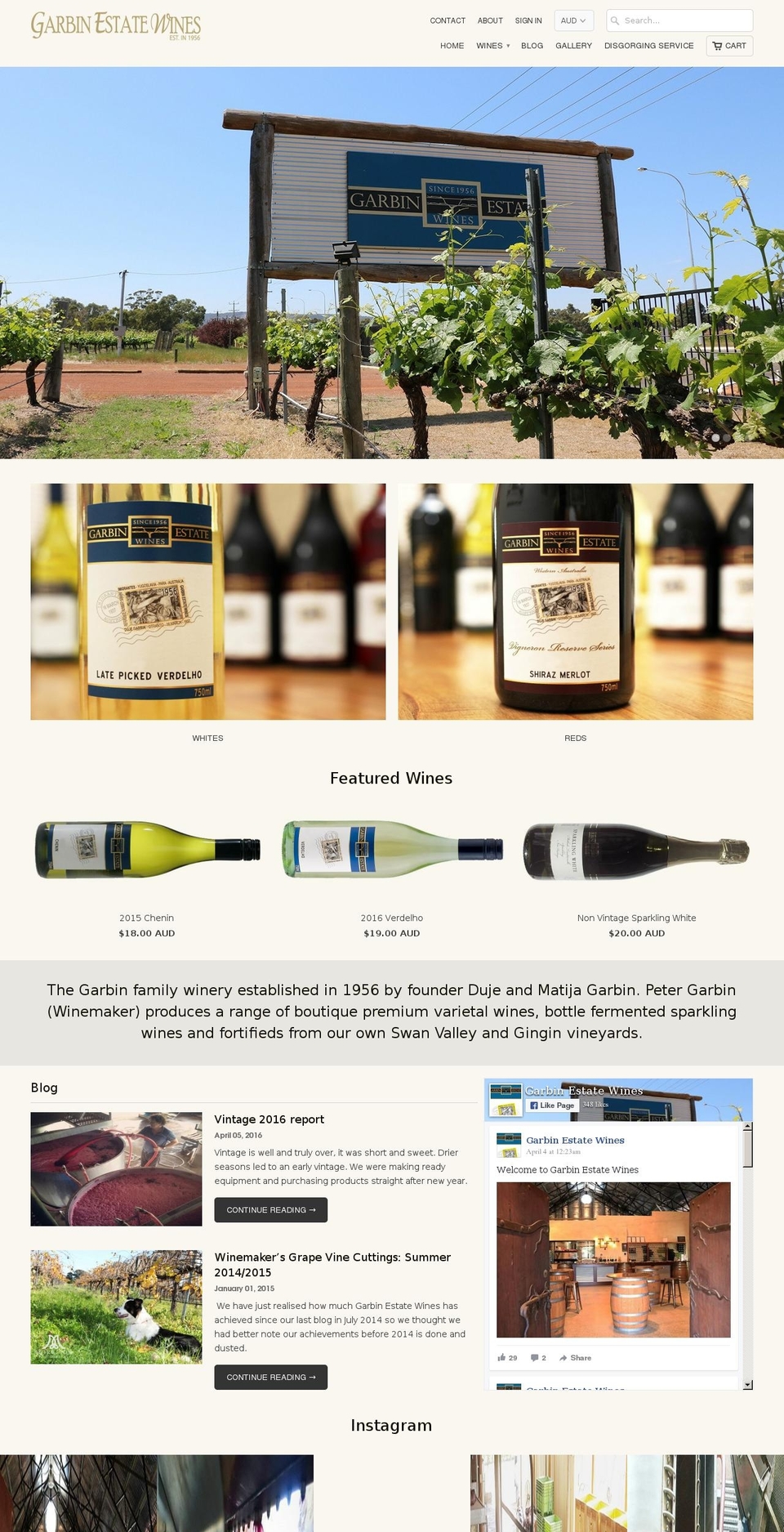 garbinestatewines.com shopify website screenshot