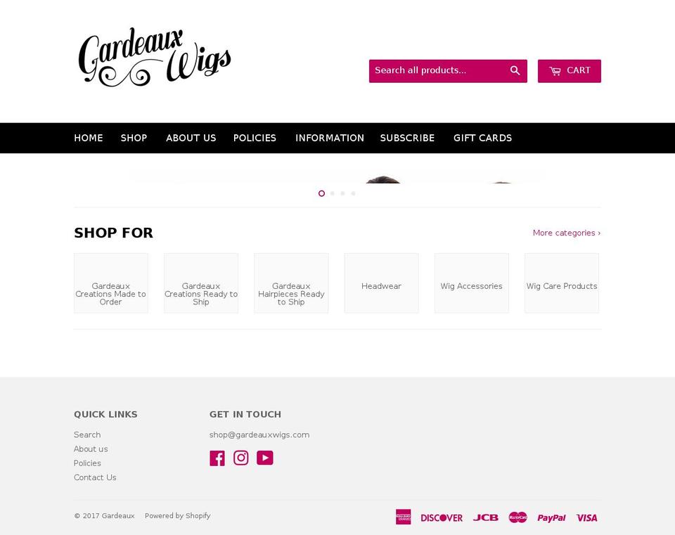 gardeauxwigs.com shopify website screenshot