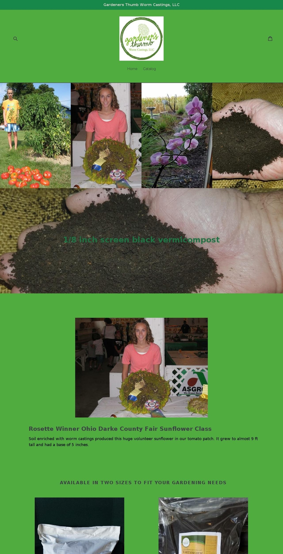 gardenersthumbwormcastings.com — Shopify storefront screenshot