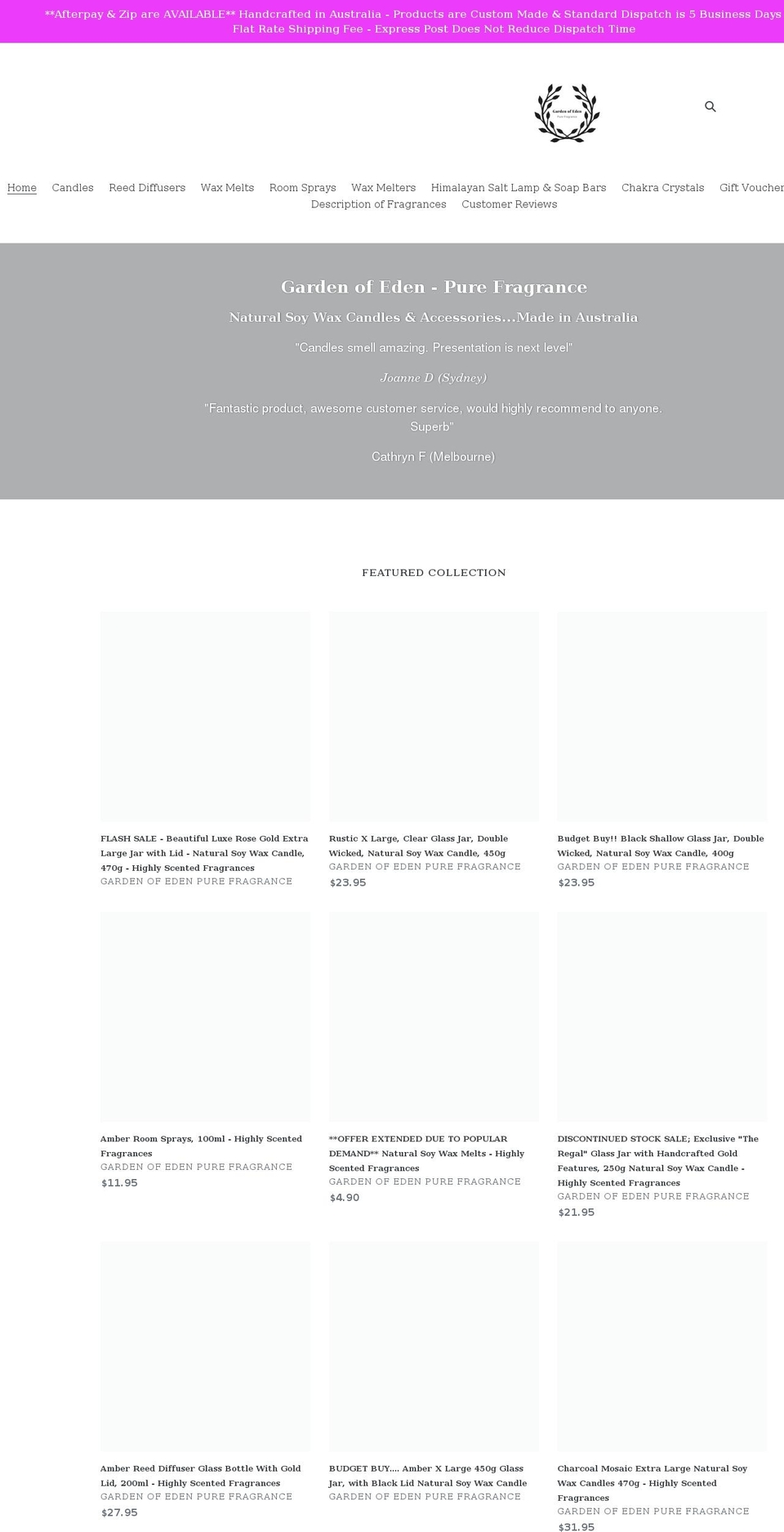 gardenofedenpurefragrance.com shopify website screenshot