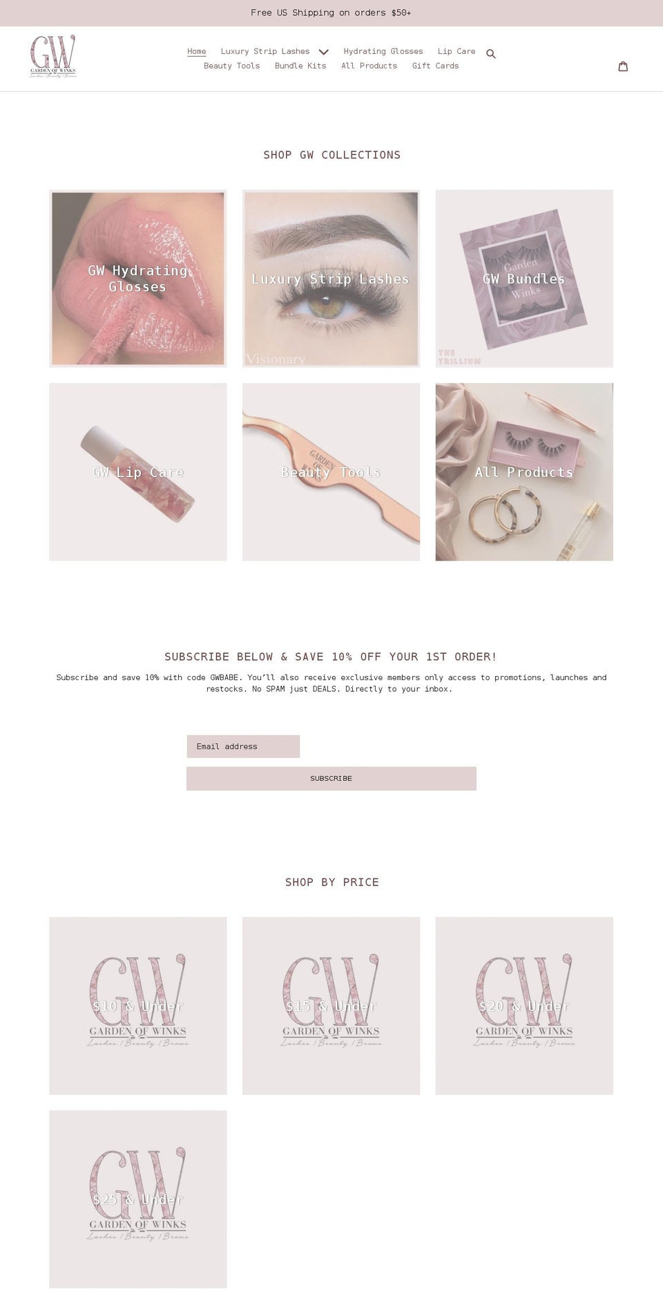 gardenofwinks.com shopify website screenshot