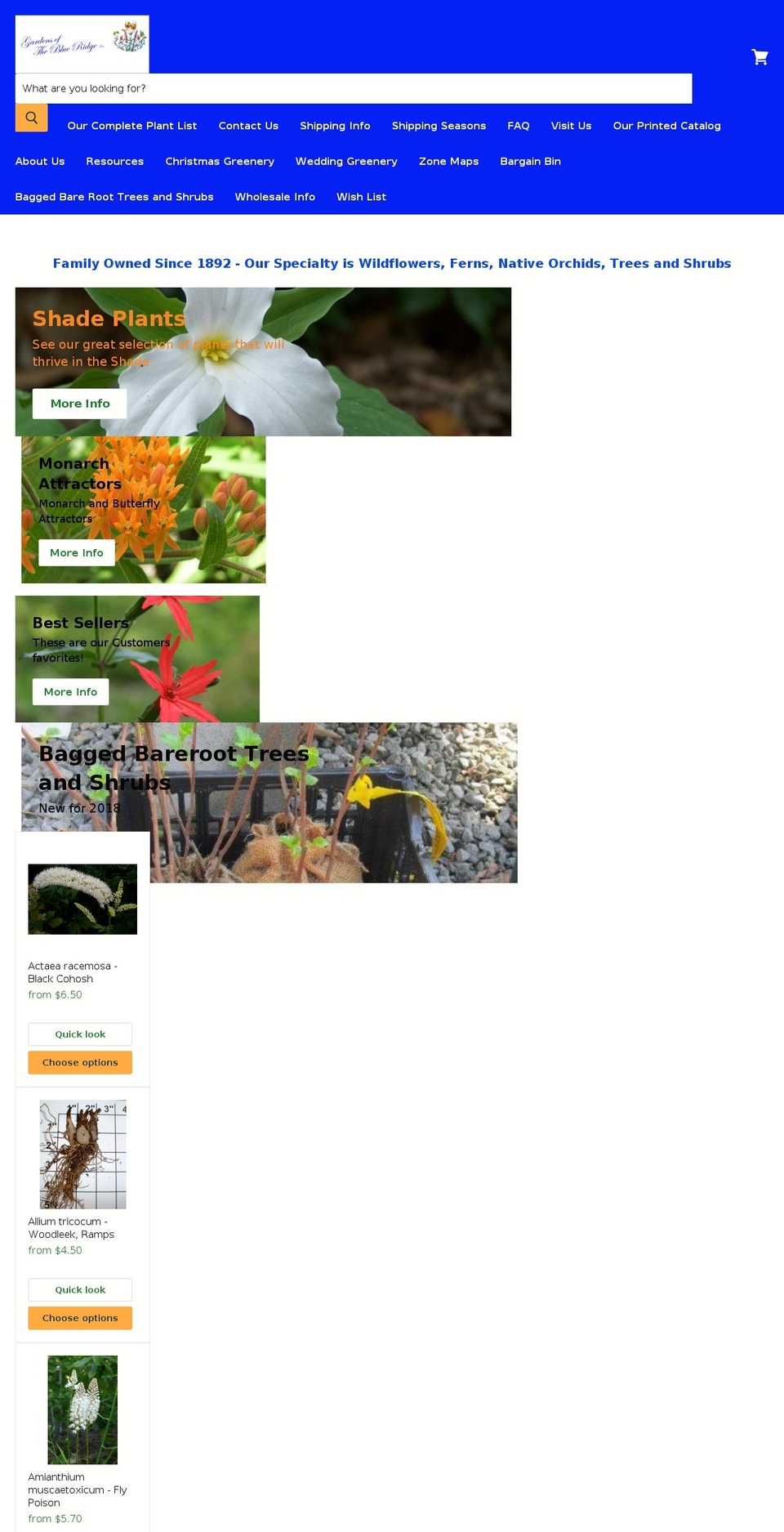 gardensoftheblueridge.com shopify website screenshot