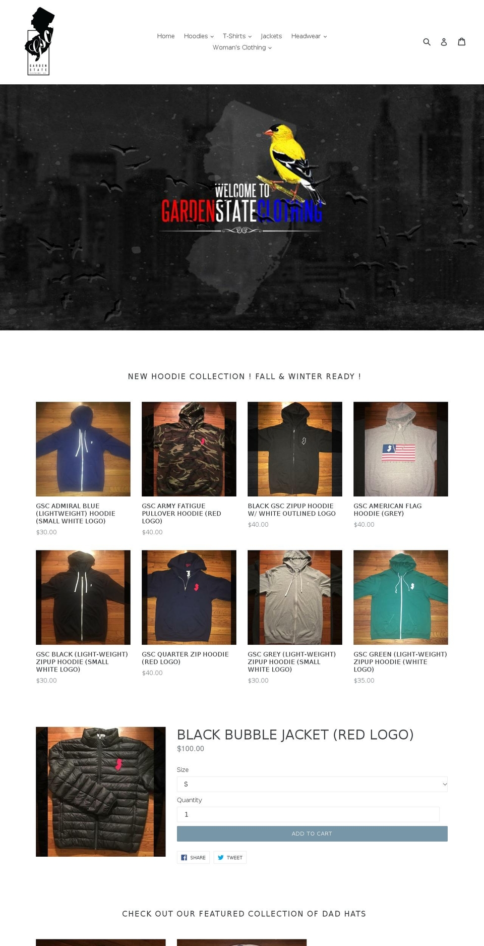 gardenstateclothing.com shopify website screenshot