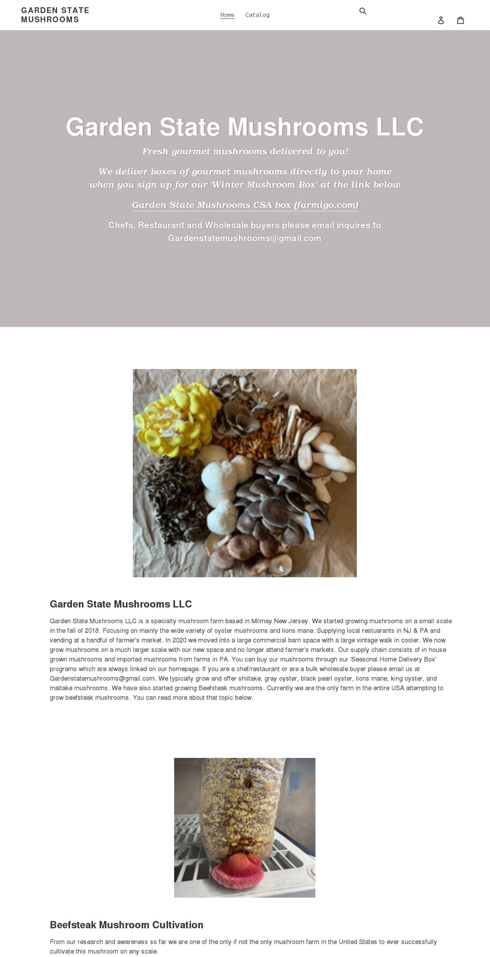 gardenstatemushrooms.com shopify website screenshot