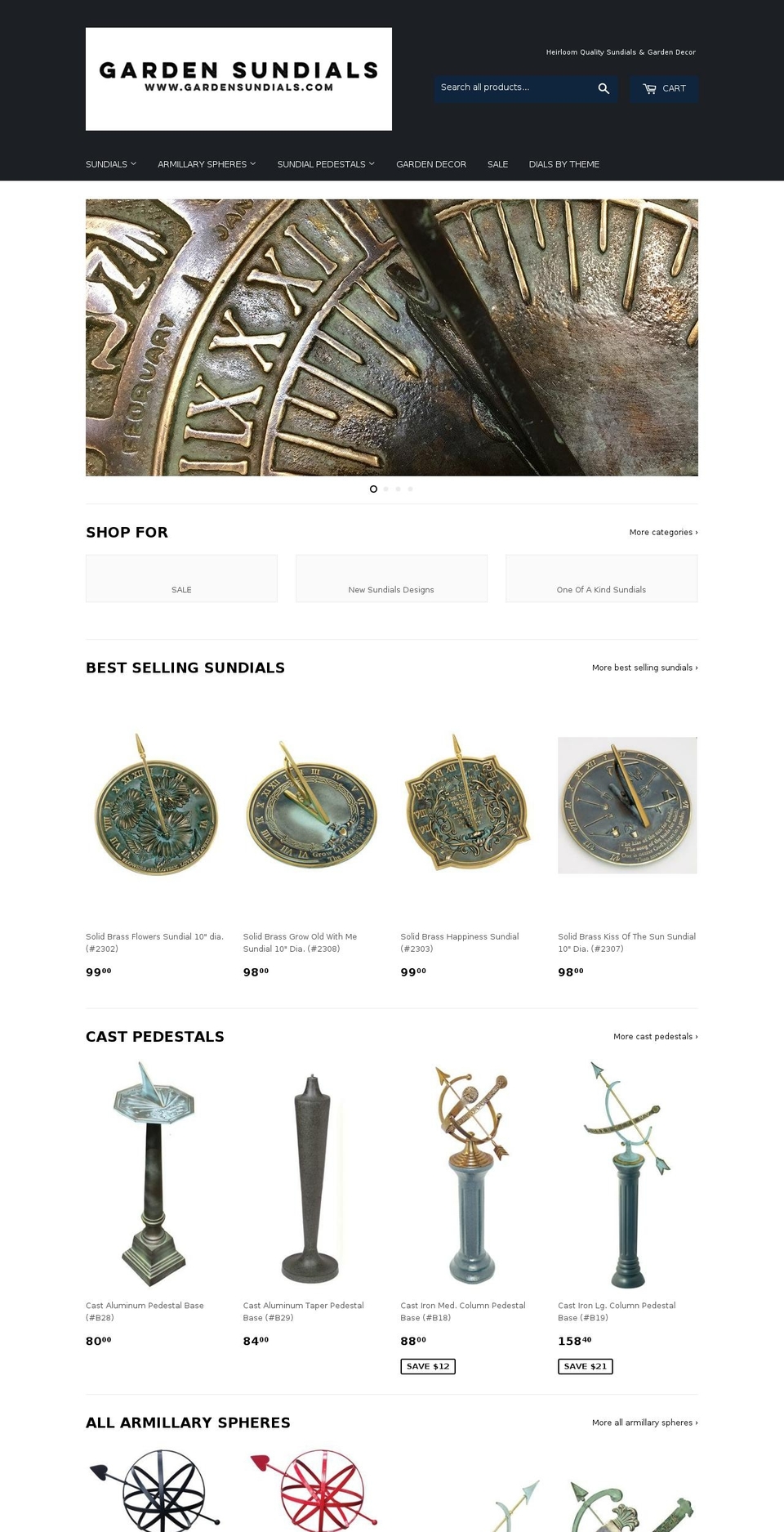 gardensundials.com shopify website screenshot