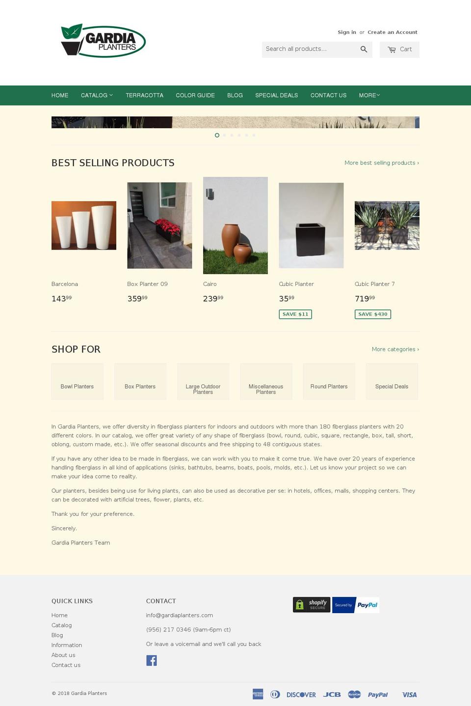 gardiaplanters.com shopify website screenshot