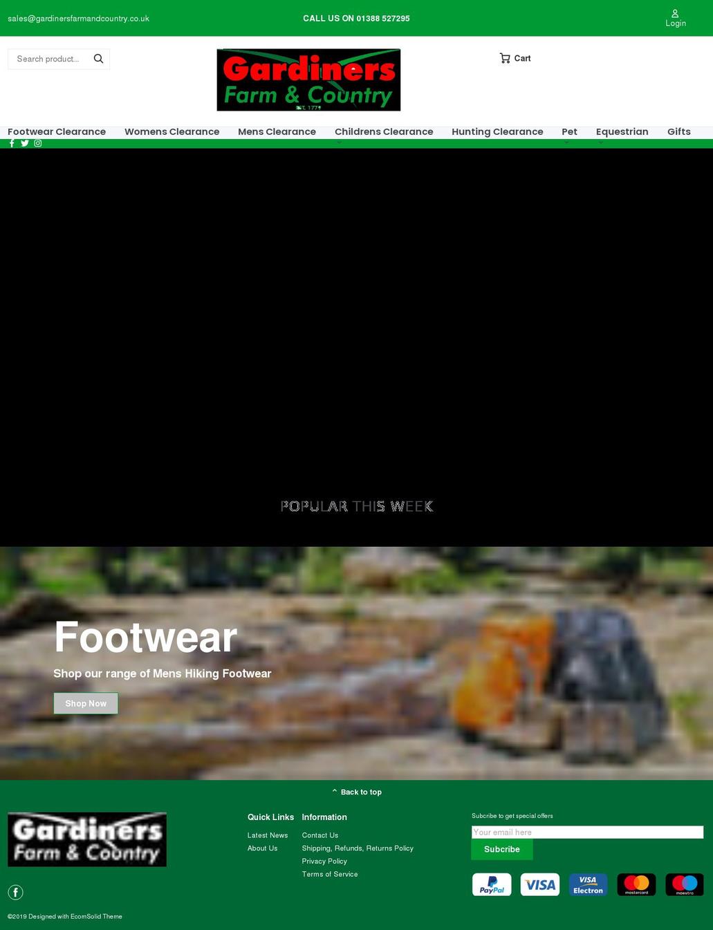 EcomSolid Shopify theme site example gardinersfarmandcountry.co.uk