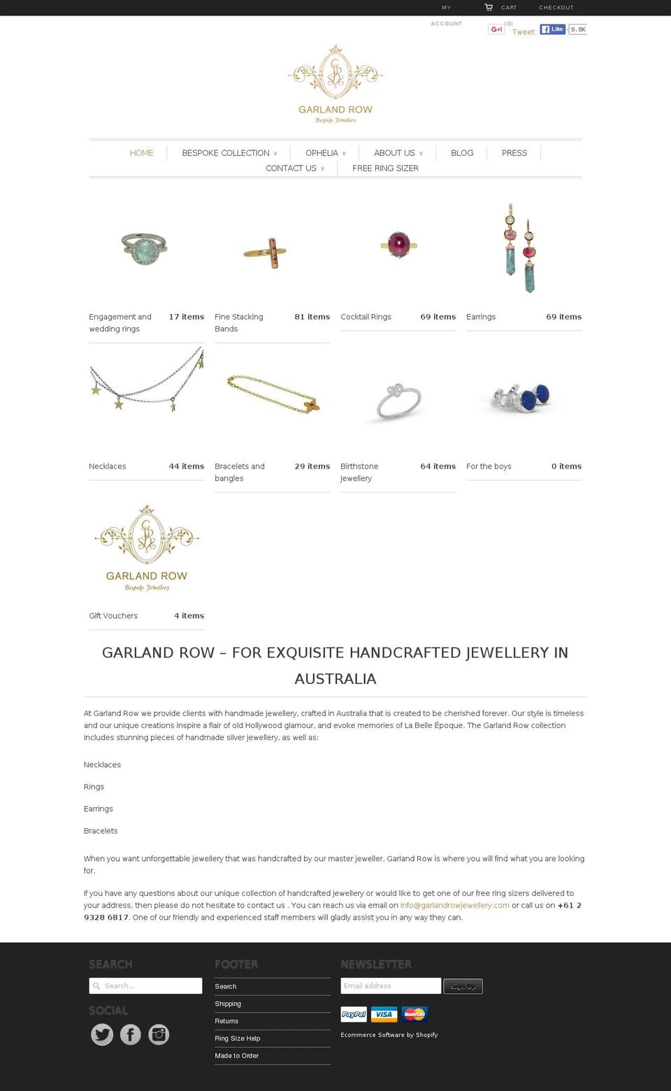garlandrowjewellery.com shopify website screenshot