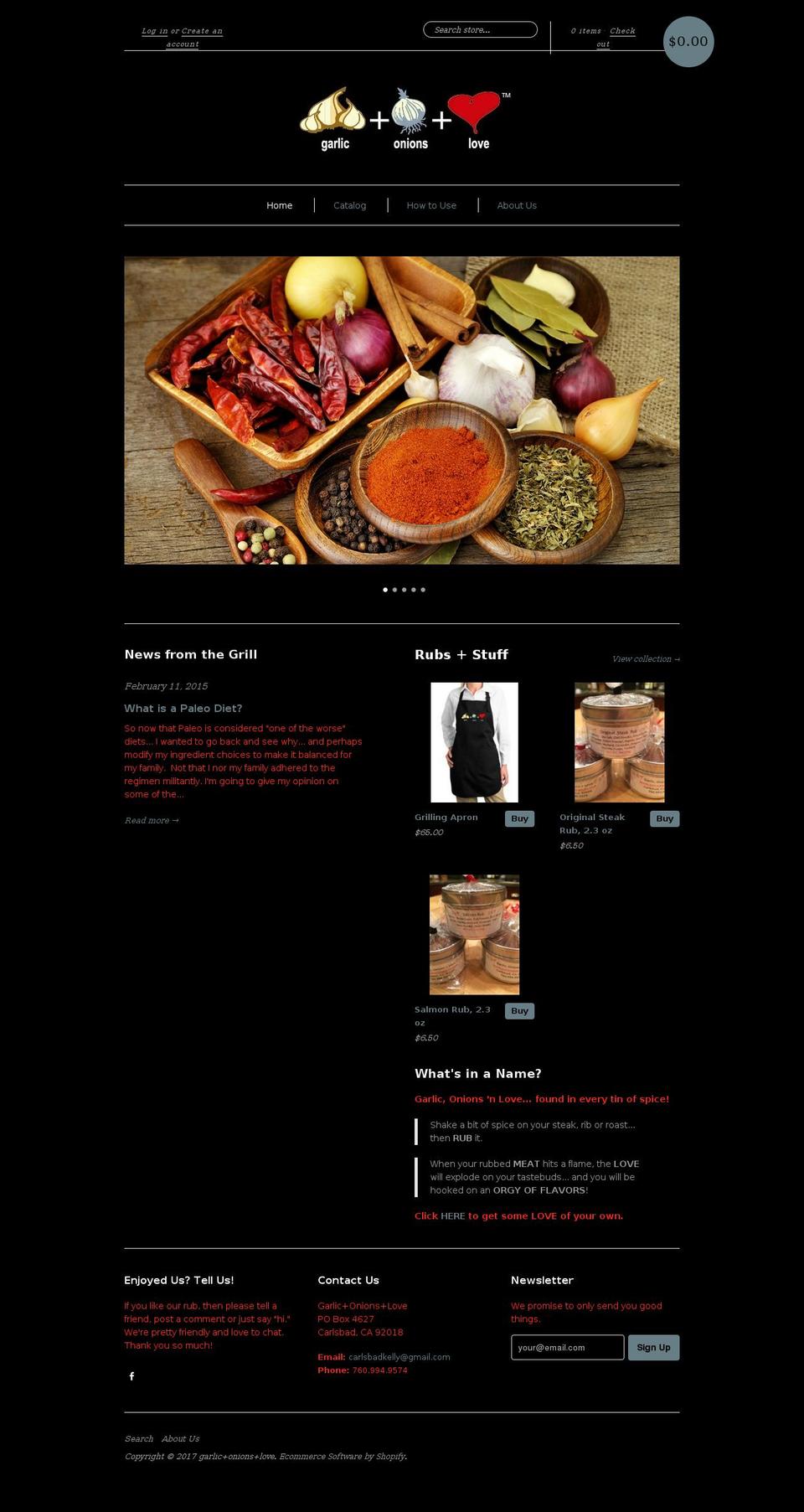 garlic-onions-love.com shopify website screenshot