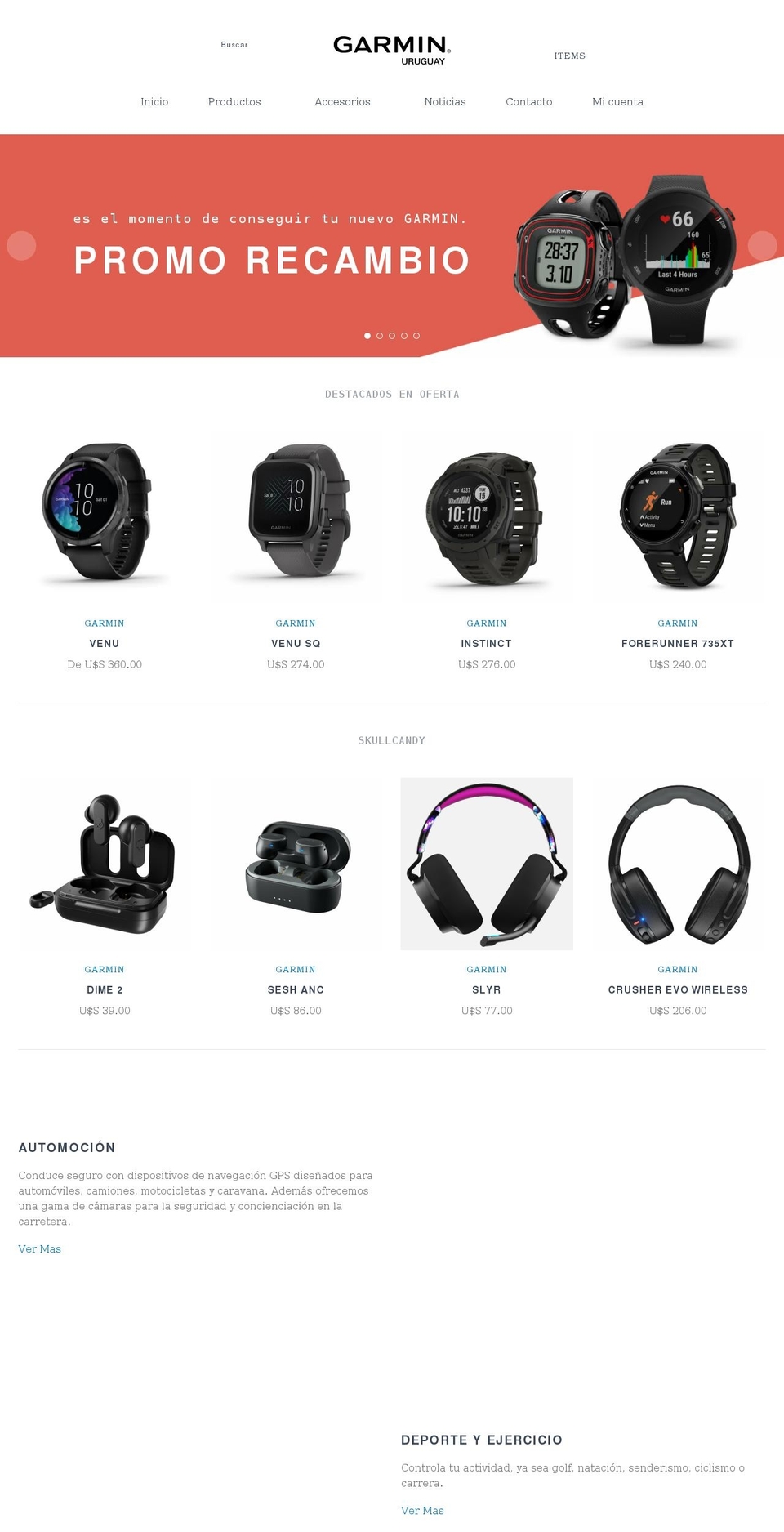 garminuruguay.com.uy shopify website screenshot