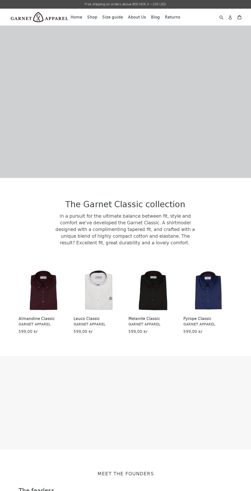 garnetapparel.com — Shopify storefront screenshot