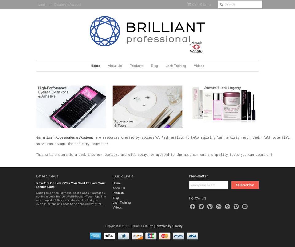 garnetlashaccessories.com shopify website screenshot