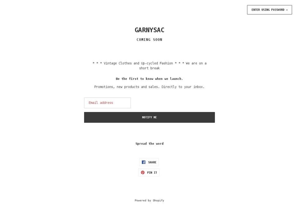 garnysac.com shopify website screenshot