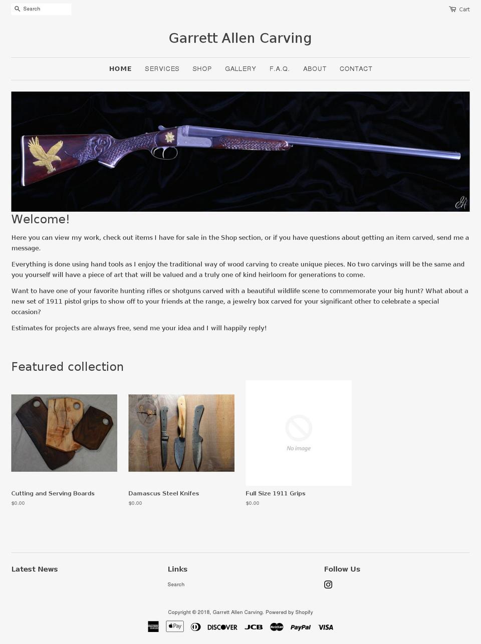garrettallencarving.com — Shopify storefront screenshot