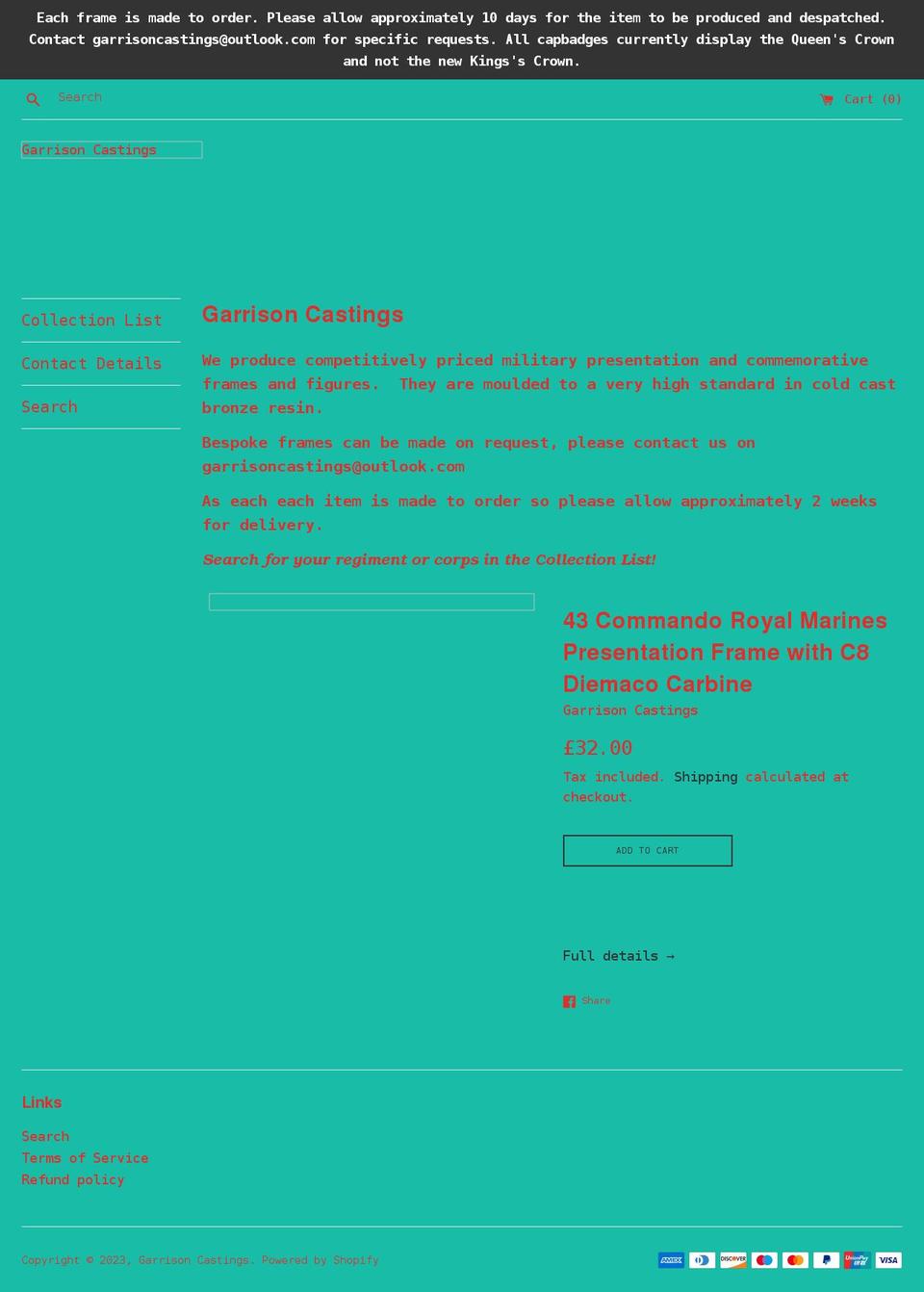 garrisoncastings.co.uk shopify website screenshot