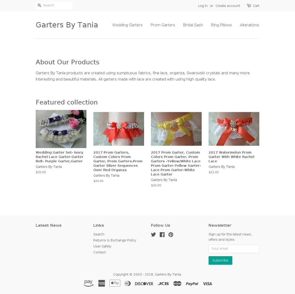 gartersbytania.com — Shopify storefront screenshot