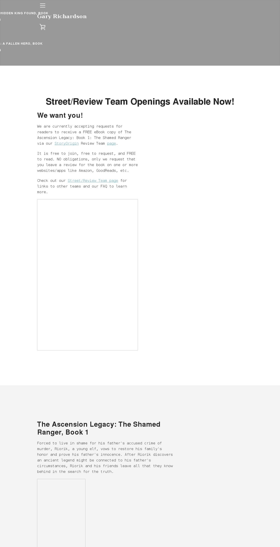 garyrichardsonauthor.com shopify website screenshot