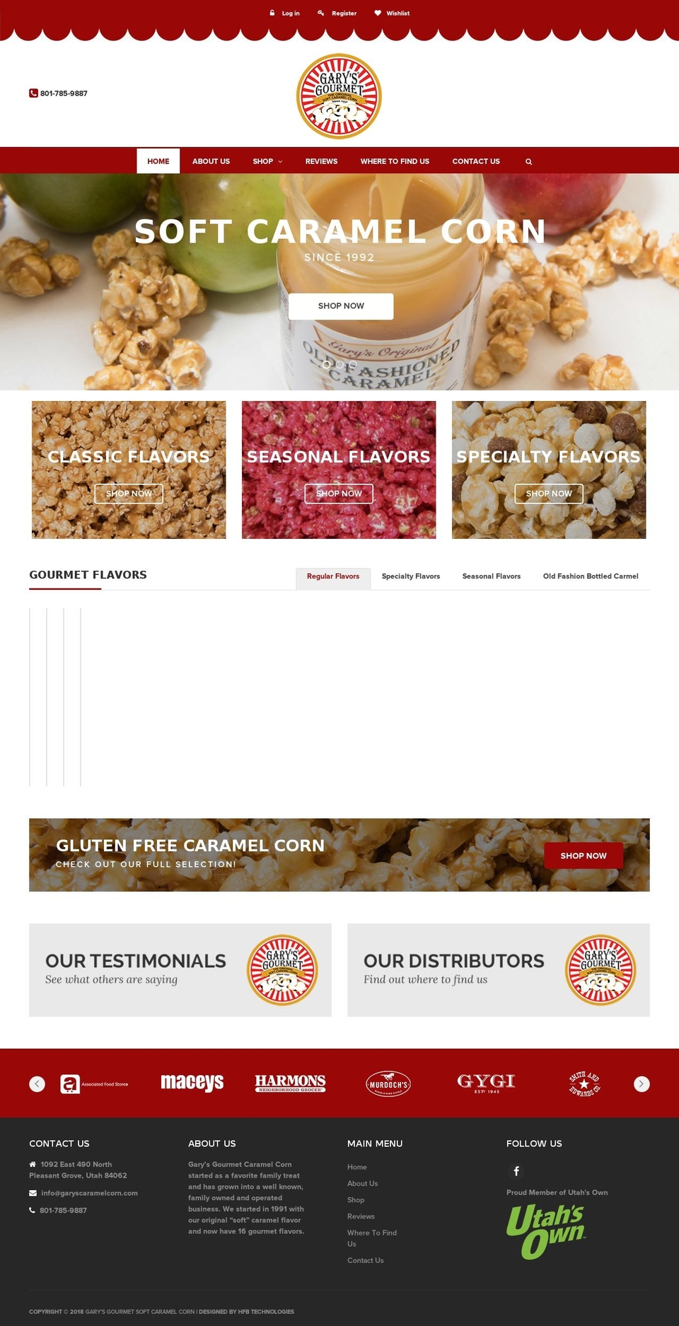 garyscaramelcorn.com shopify website screenshot